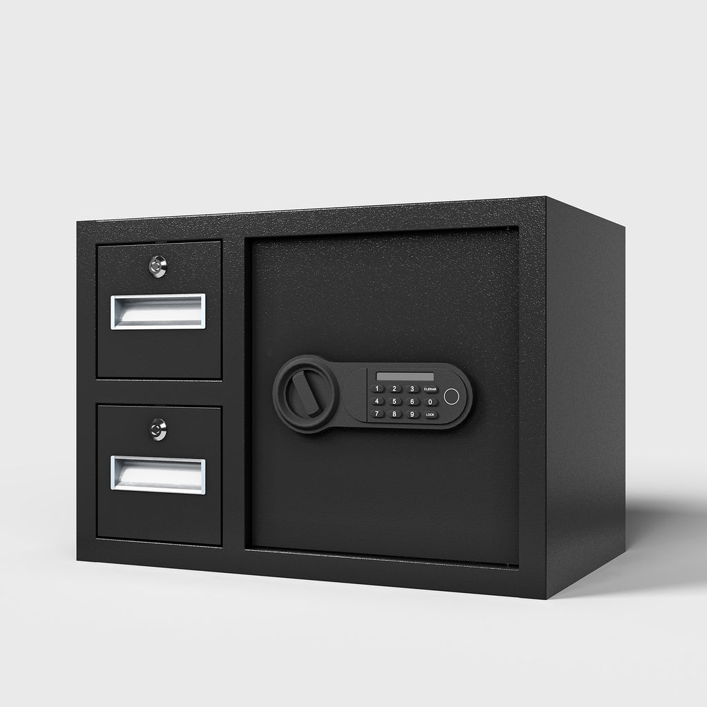 Shopi Vella black electronic security safe box with keypad and two lockable storage drawers