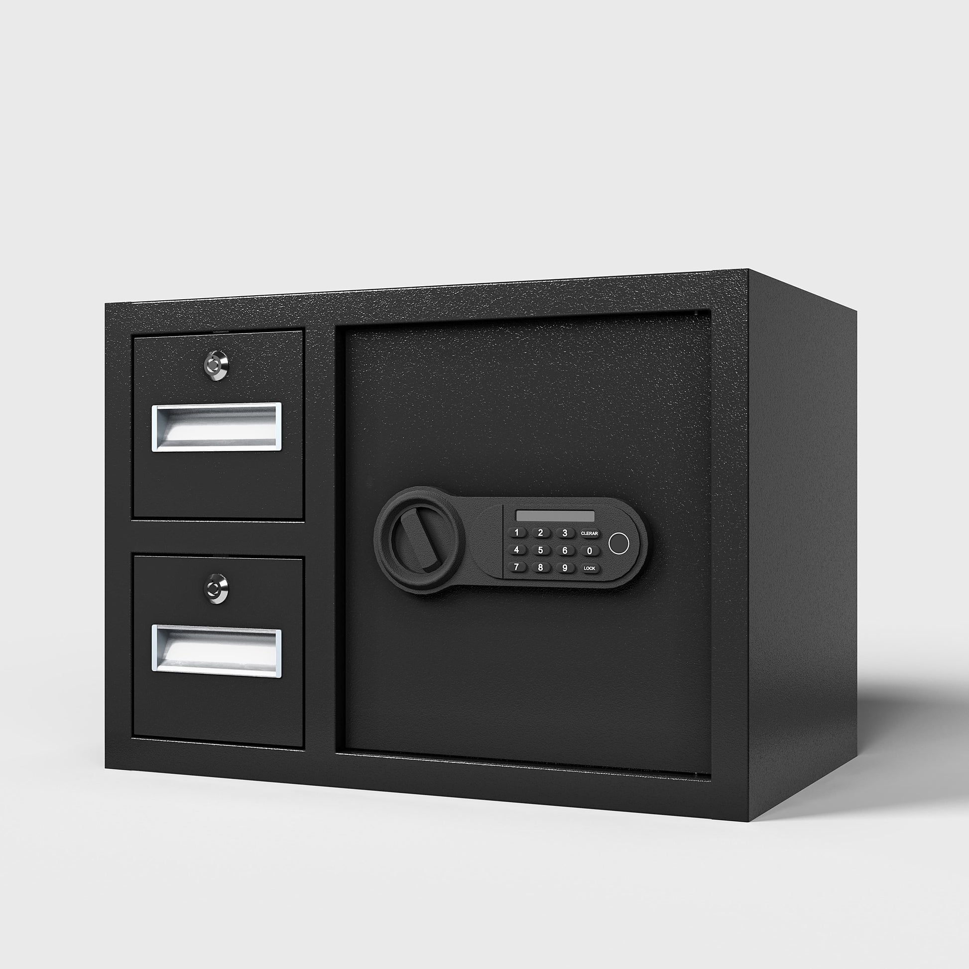 Shopi Vella black electronic security safe box with keypad and two lockable storage drawers