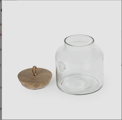 Shopi Vella clear glass storage bottle with wooden lid elegant kitchen storage container