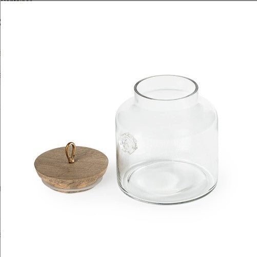 Shopi Vella elegant kitchen storage container with clear glass jar and wooden lid
