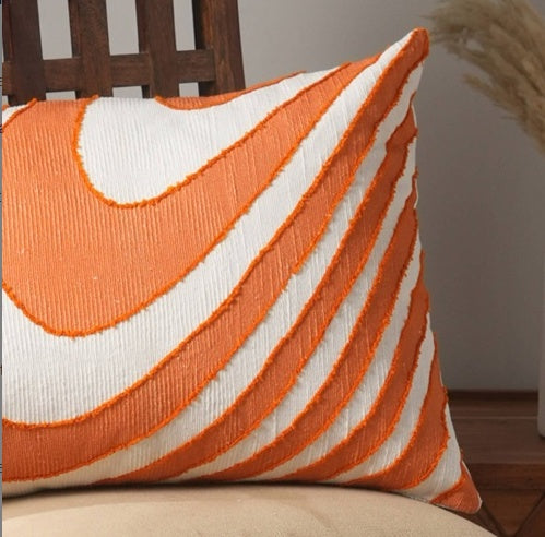 Shopi Vella embroidered throw pillow for living room with orange and white wave design pillow case