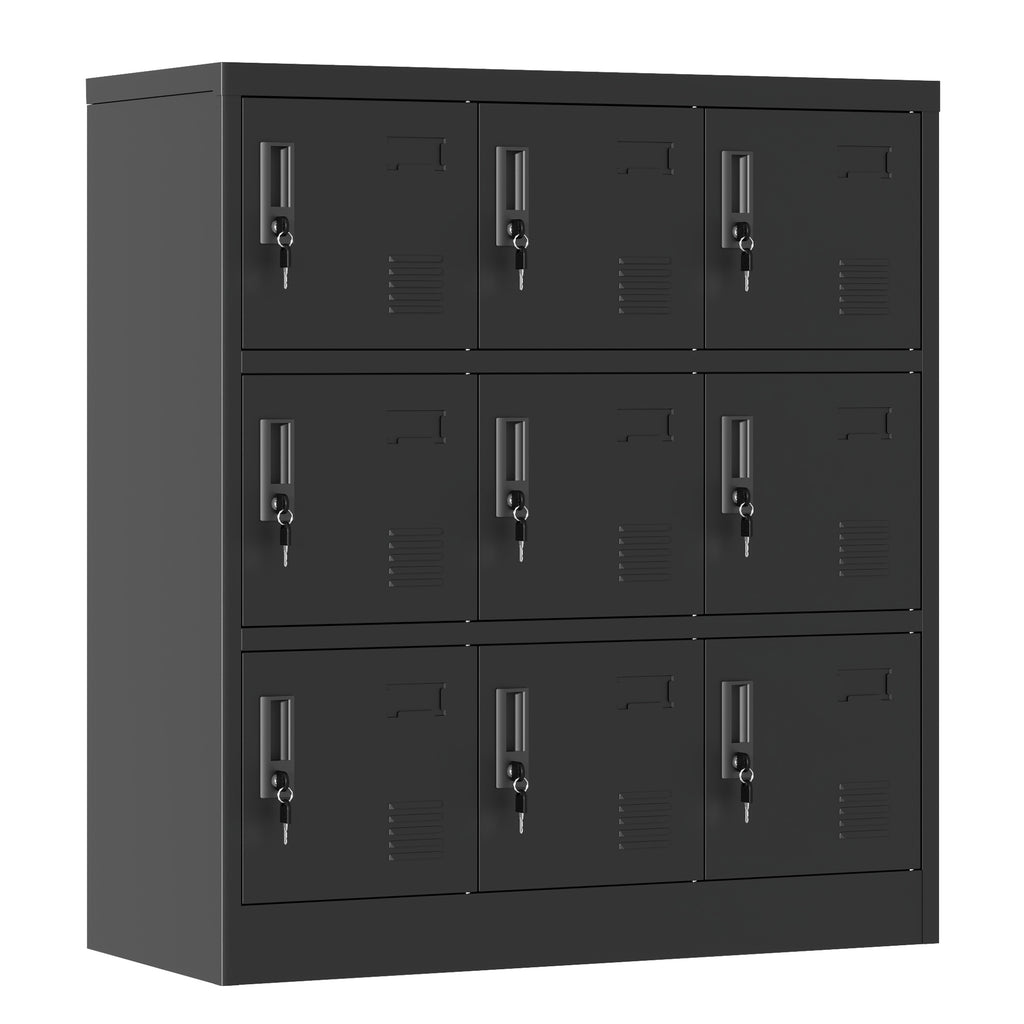Shopi Vella black metal employee locker cabinet with nine lockable storage compartments