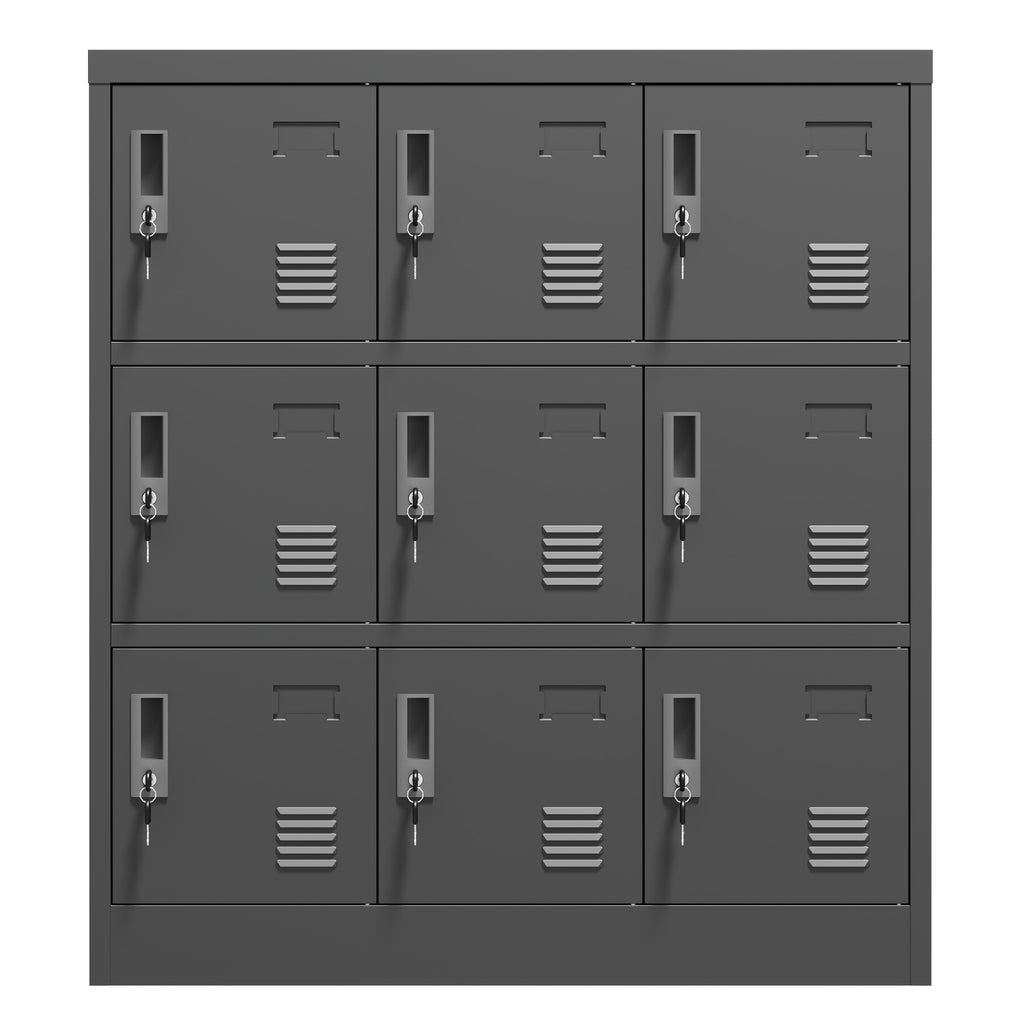 Shopi Vella gray employee locker cabinet with nine lockable compartments for secure storage