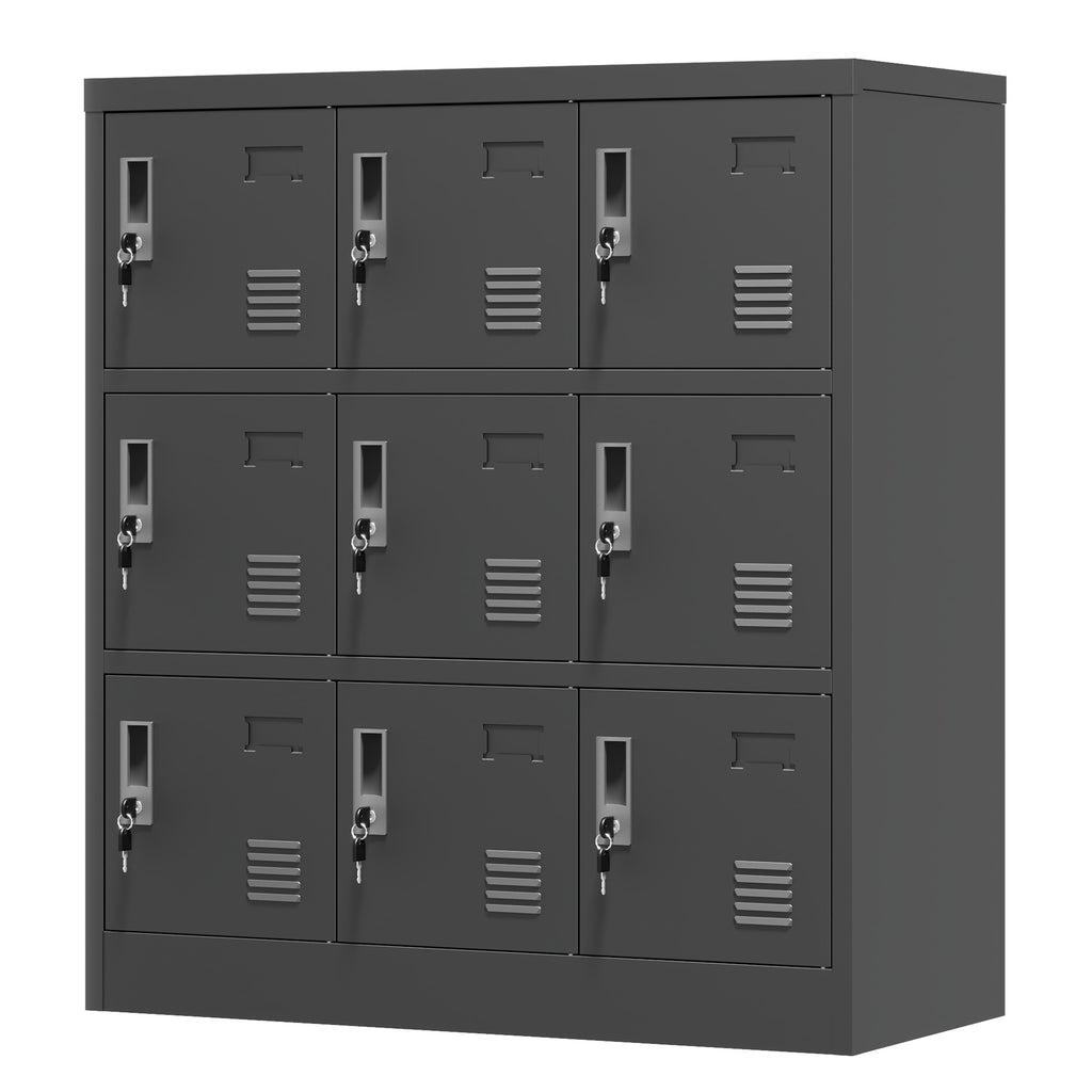 Shopi Vella black metal employee locker cabinet with nine lockable compartments for secure storage