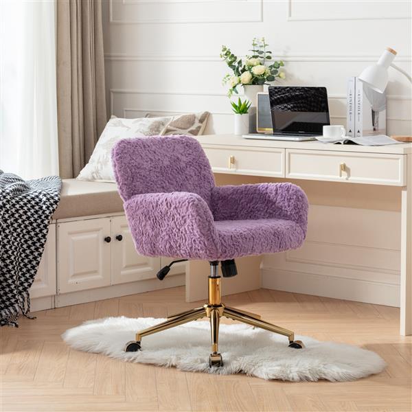 Shopi Vella ergonomic office chair for home in soft purple fabric with gold base in stylish workspace