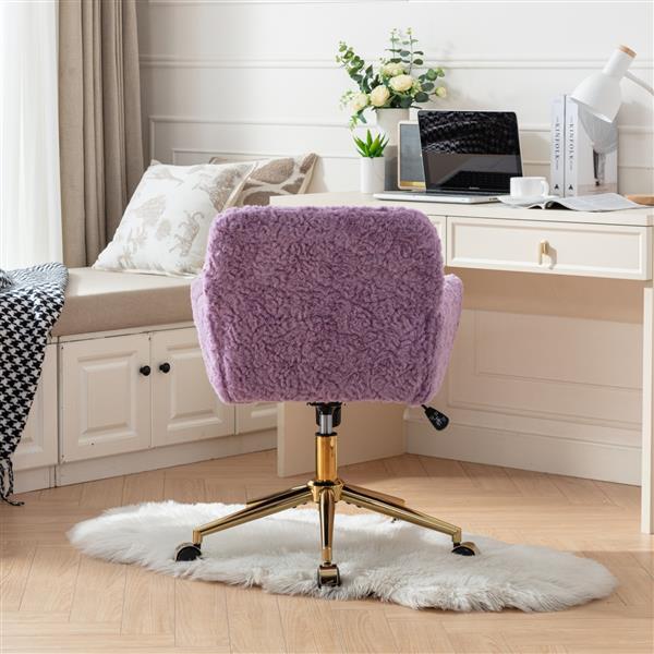 Ergonomic office chair for home with plush purple upholstery and gold base in a cozy workspace