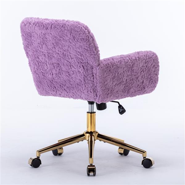 Shopi Vella ergonomic office chair for home in purple plush fabric with gold base and wheels