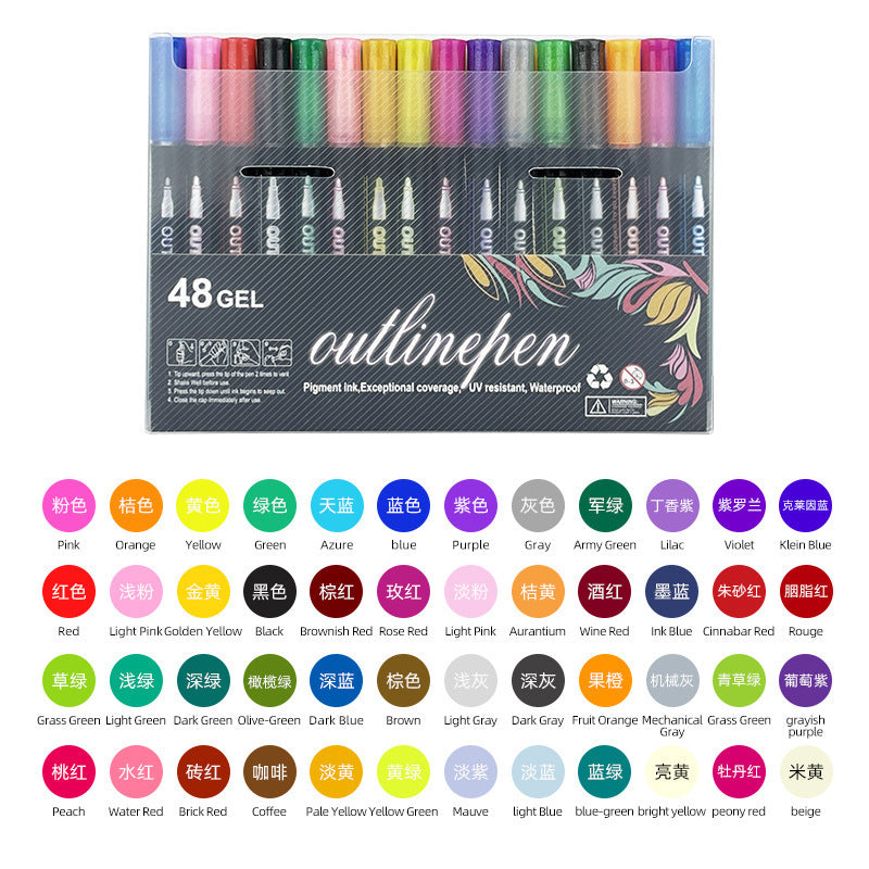 Double Line Outline Pen 24 Color Suit Dream Color Mark Fluorescent Marker