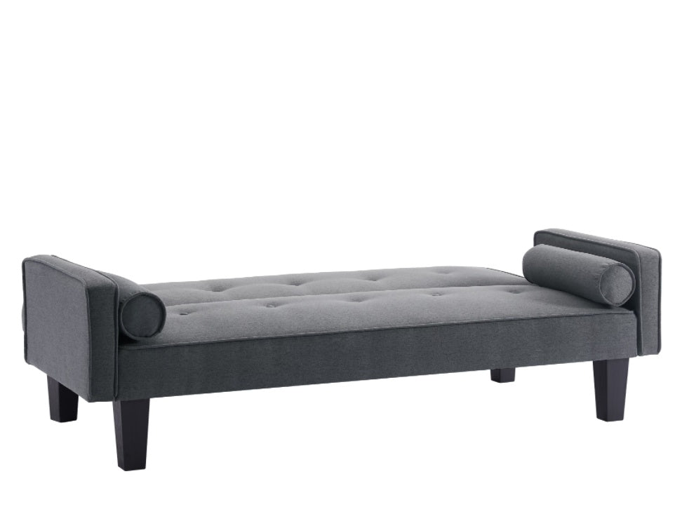 Shopi Vella gray fabric button tufted living room sofa with armrests and wooden legs
