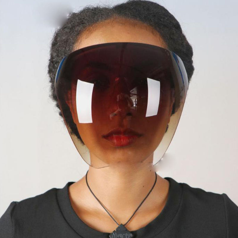 Shopi Vella faceshield protective glasses worn by person providing full face coverage