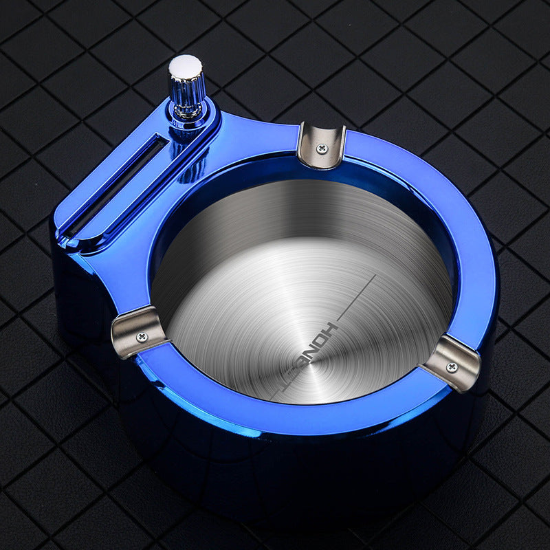 Shopi Vella fancy ashtray for home office in metallic blue with stainless steel interior and cigarette holder