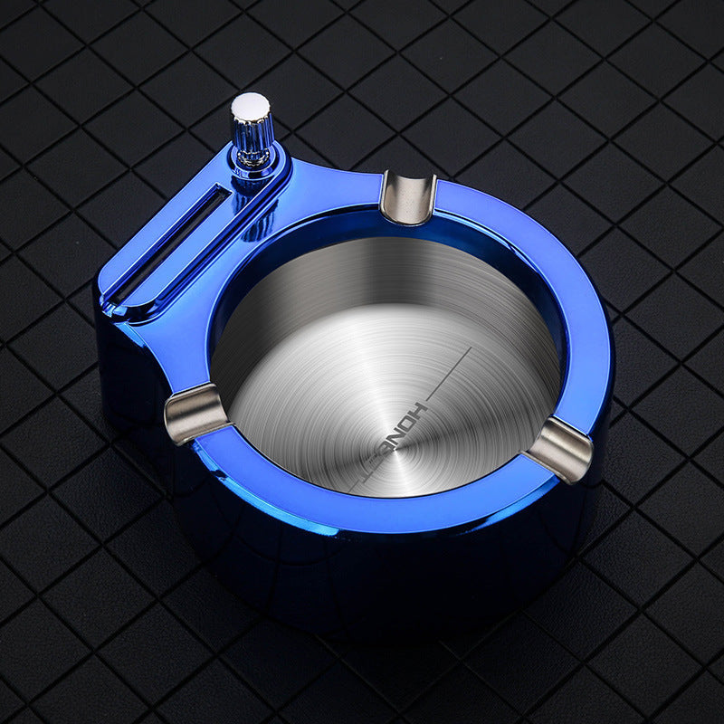Shopi Vella blue metal storage bottle designed as a fancy ashtray for home office with shiny silver accents