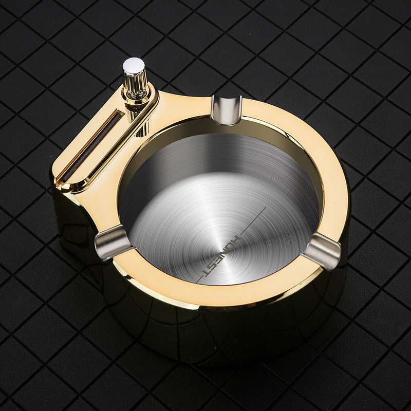 Shopi Vella fancy ashtray for home office with gold and silver metal finish and built-in lighter holder