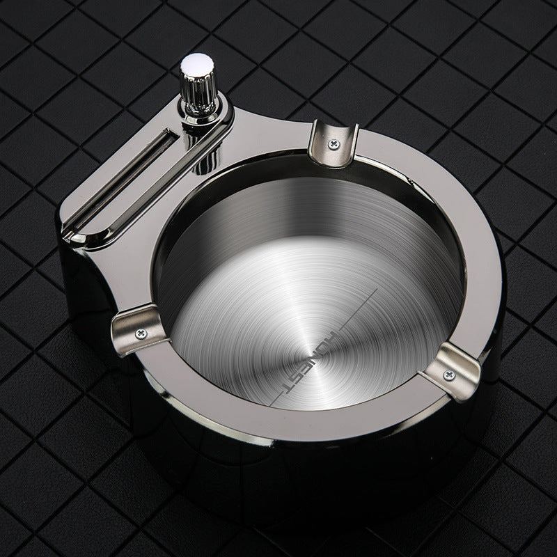Shopi Vella fancy ashtray for home office in polished stainless steel with cigarette holder and push button