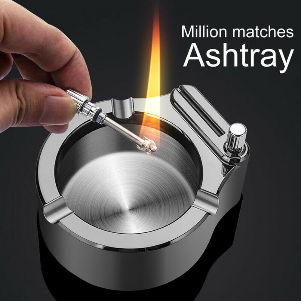 Shopi Vella fancy ashtray for home office in sleek metal design with built-in match striker