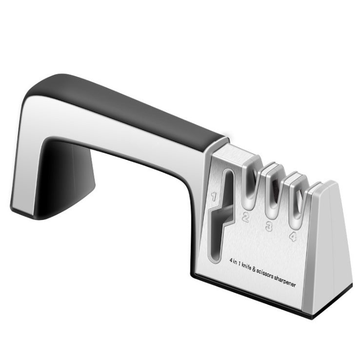 Shopi Vella fast knife sharpener with ergonomic handle and multiple sharpening slots for kitchen storage