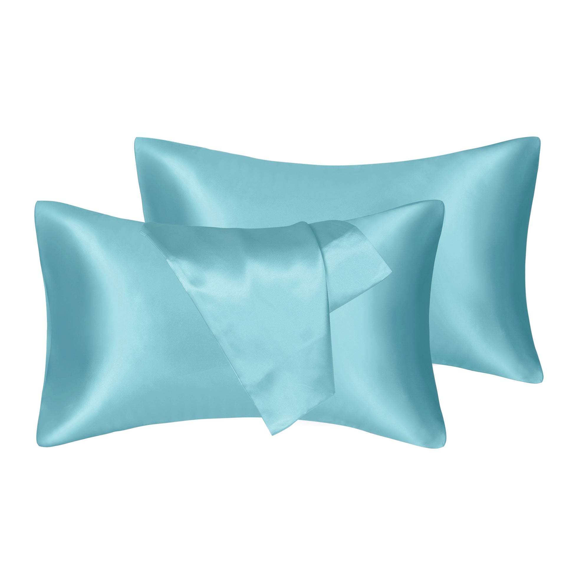 Shopi Vella 75D artificial silk pillow cover set in light blue with smooth satin finish
