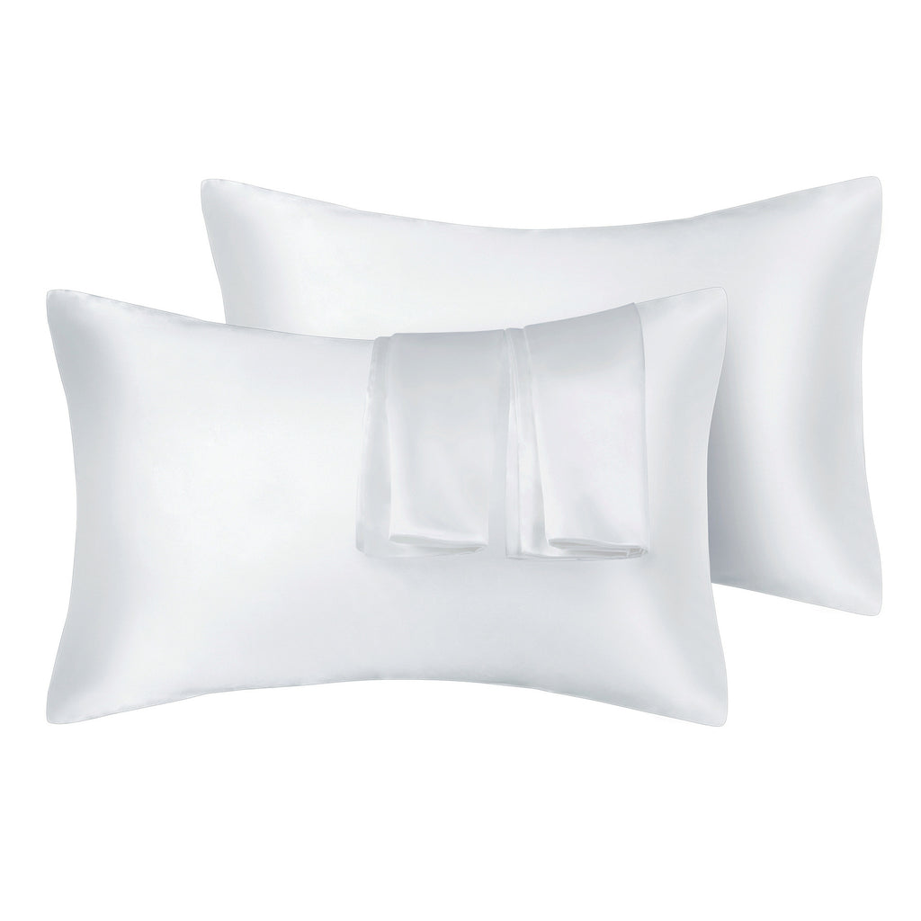 Shopi Vella 75D artificial silk pillow cover set in white with soft smooth texture