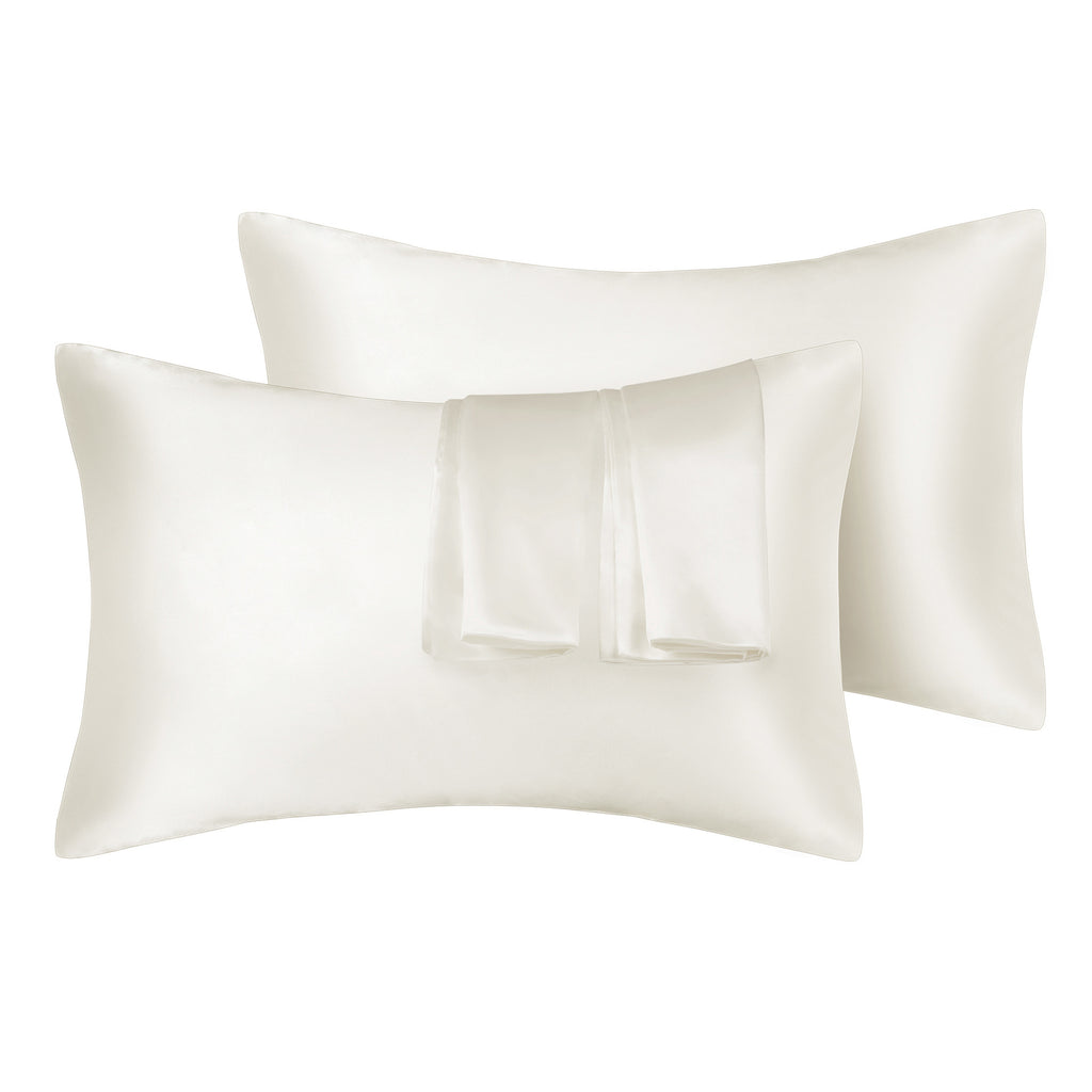 Shopi Vella 75D artificial silk pillow cover set in white with smooth soft texture