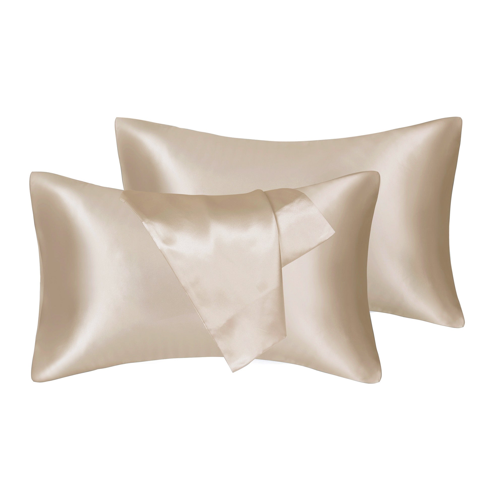 Beige 75D artificial silk pillow cover set with smooth and shiny texture from Shopi Vella
