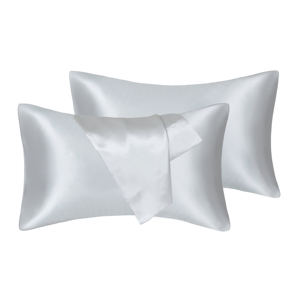Shopi Vella 75D artificial silk pillow cover set in white with smooth and shiny texture