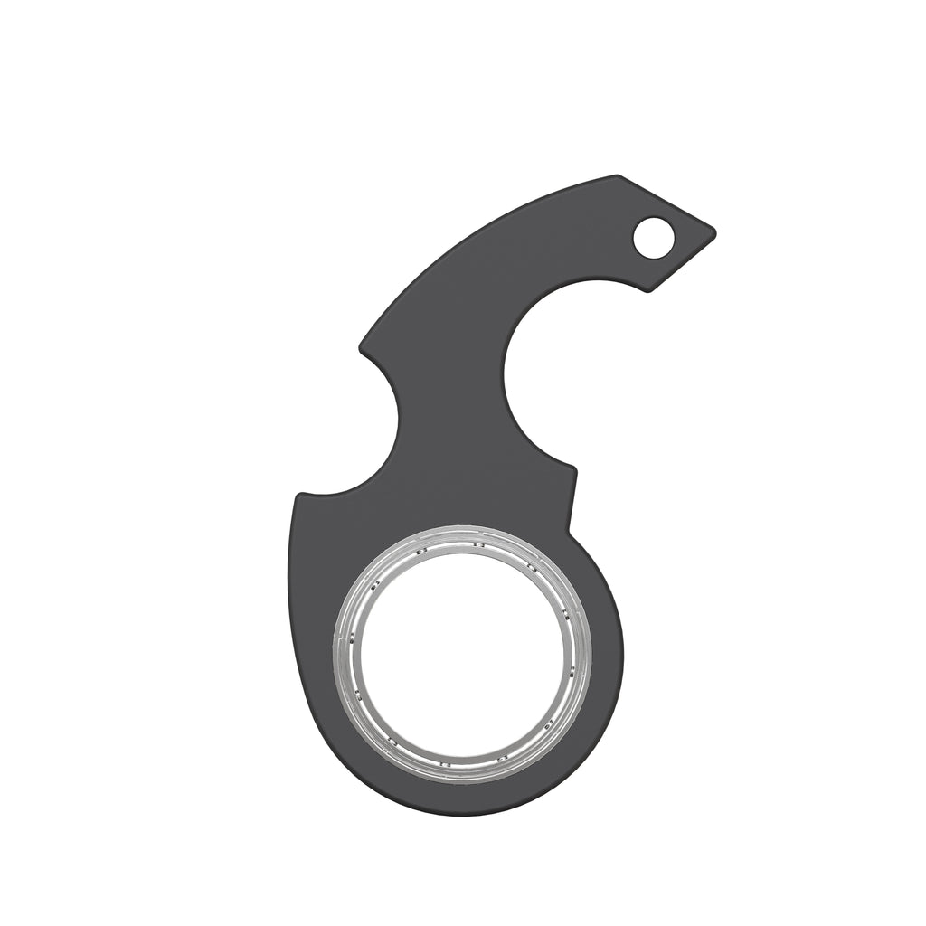 Shopi Vella black finger spinner bottle opener with compact design and built-in spinner bearing