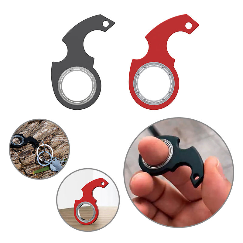 Shopi Vella finger spinner bottle opener in red and black with keychain and hand-held fidget spinner design