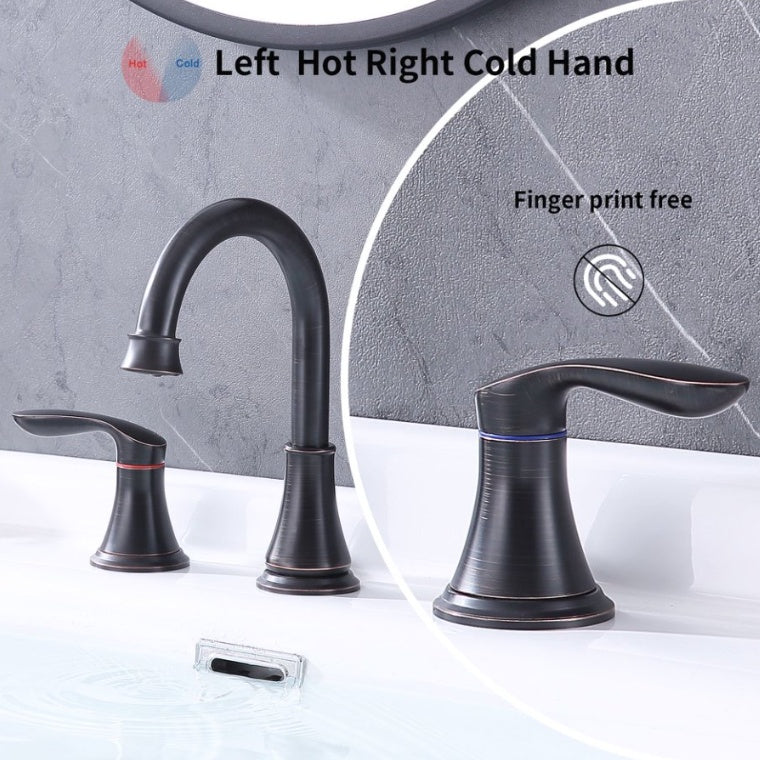 Shopi Vella oil rubbed bronze bathroom faucet set with left hot and right cold handles and fingerprint free finish