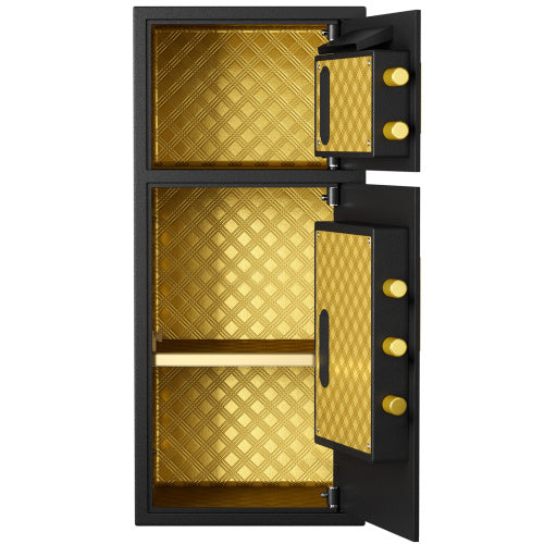 Shopi Vella fireproof waterproof safe box 7 cubic feet with dual compartments and gold textured interior