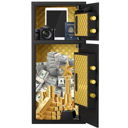 Shopi Vella fireproof waterproof safe box 7 cubic feet with gold interior storing cash gold bars camera tablet and passport