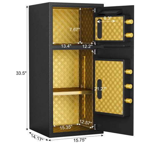 Shopi Vella fireproof waterproof safe box 7 cubic feet with black exterior and gold interior compartments