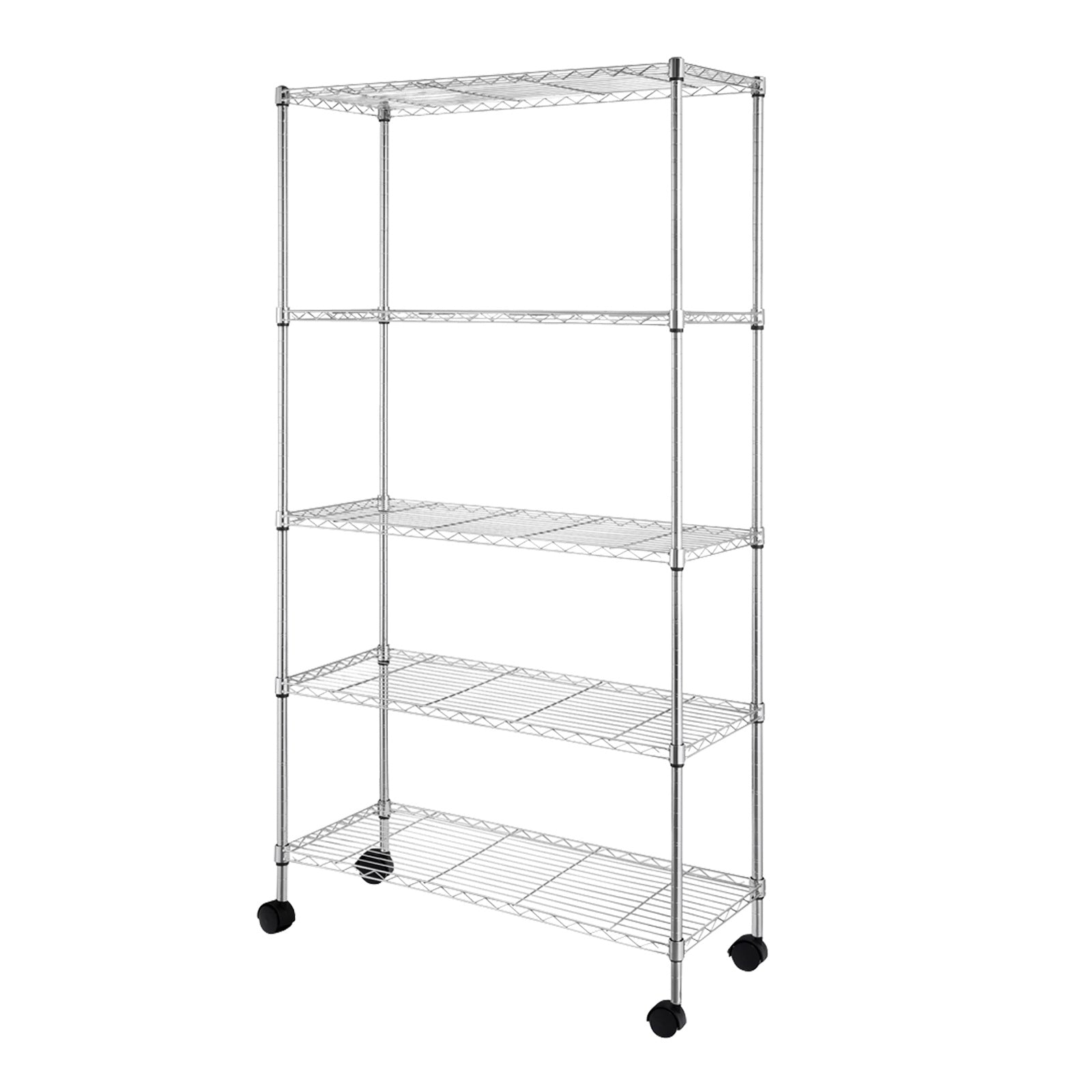 Shopi Vella five tier metal storage rack with wheels for versatile home and office organization