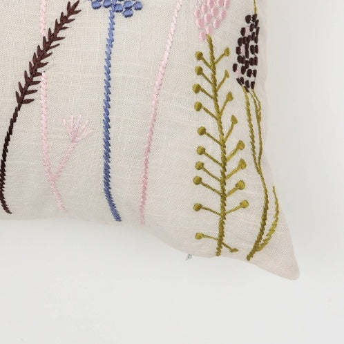 Shopi Vella pillow case with embroidered floral decorative throw pillow design on light fabric