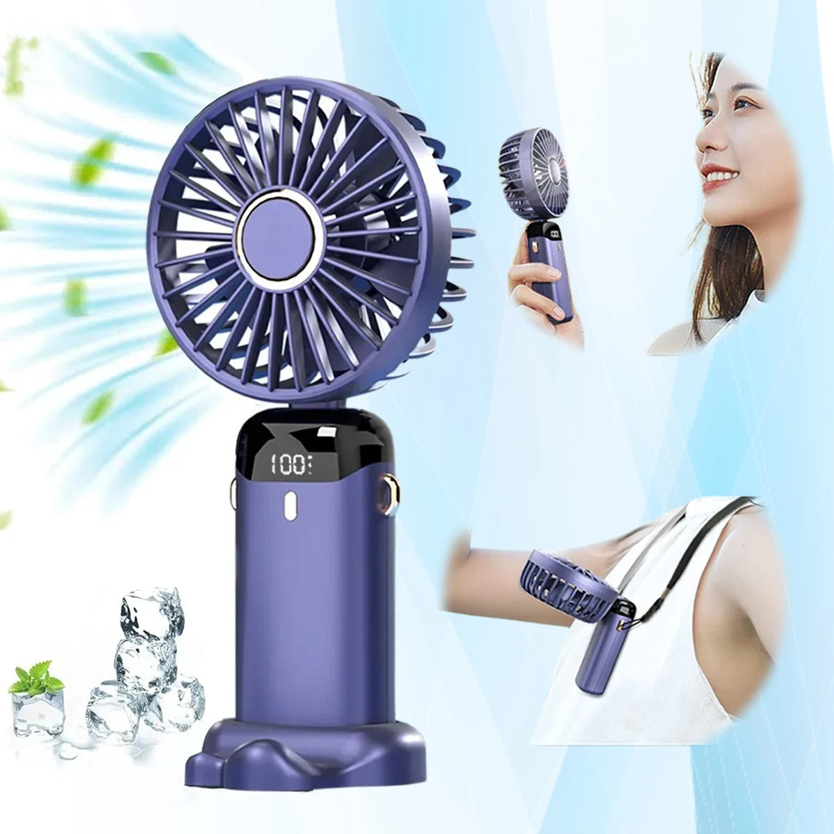 Shopi Vella foldable electric fan adjustable speed compact portable handheld fan in purple