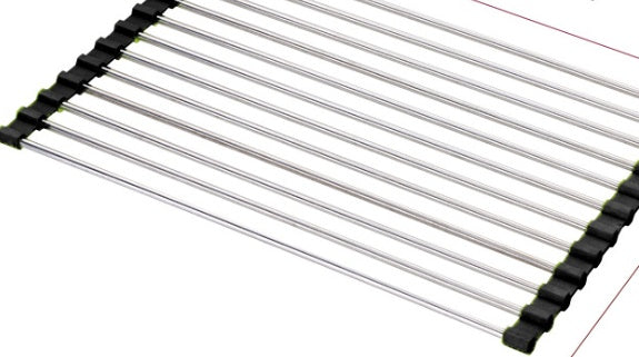 Shopi Vella foldable kitchen sink rack with stainless steel rods and black silicone edges for drying dishes