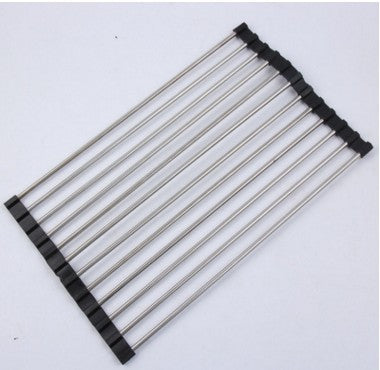 Shopi Vella foldable kitchen sink rack made of stainless steel rods with black rubber edges