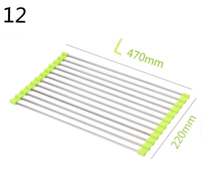Shopi Vella foldable kitchen sink rack with green silicone edges measuring 470mm by 220mm