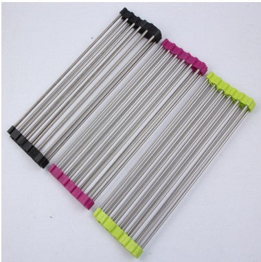 Shopi Vella foldable kitchen sink rack with metal rods and colored silicone edges in black pink and green