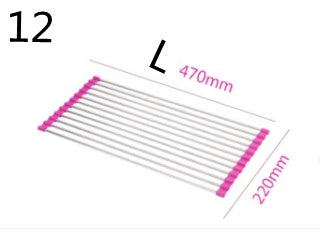 Foldable kitchen sink rack by Shopi Vella measuring 470mm by 220mm with pink edges for kitchen storage