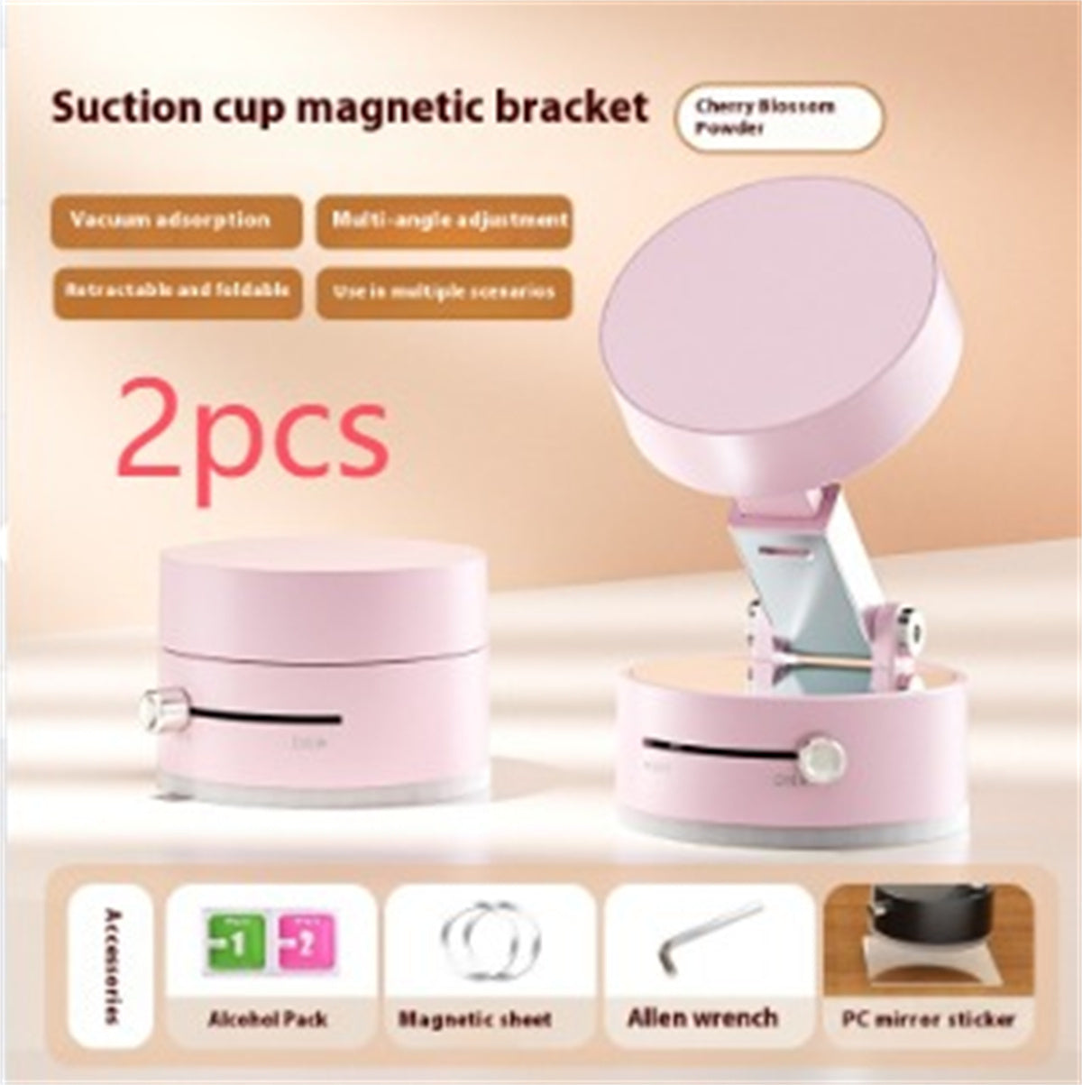 Shopi Vella foldable magnetic car phone holder in cherry blossom pink with suction cup and multi-angle adjustment