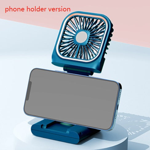 Foldable mini air cooler in blue with phone holder feature by Shopi Vella for home storage
