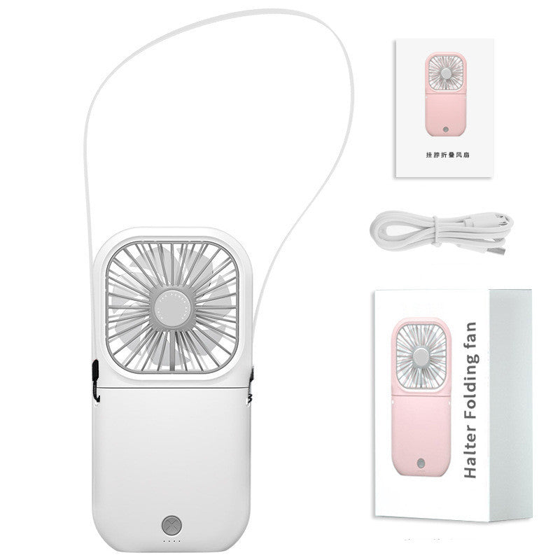 Shopi Vella foldable mini air cooler in white with neck strap USB cable and packaging box