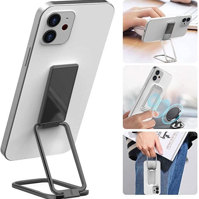 Shopi Vella foldable phone holder stand attached to smartphone for hands-free use and easy portability