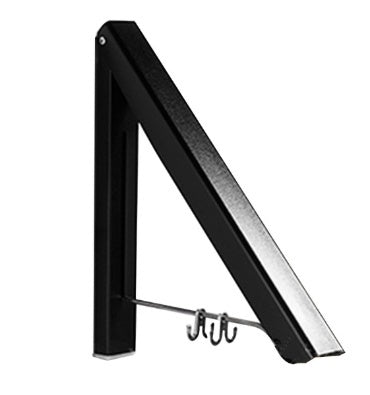 Black foldable retractable clothes rack mounted on wall for compact drying solutions