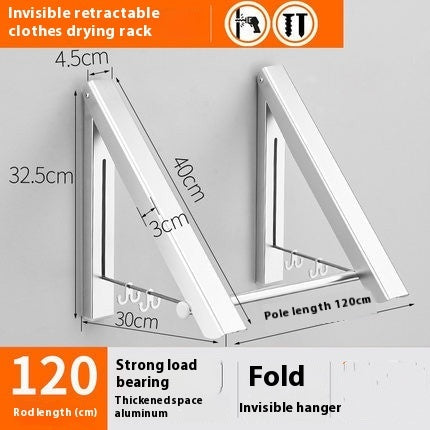 Foldable retractable clothes rack with invisible hanger and aluminum frame for strong load bearing