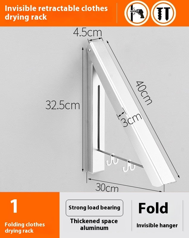 Foldable retractable clothes rack wall-mounted with aluminum frame and strong load bearing
