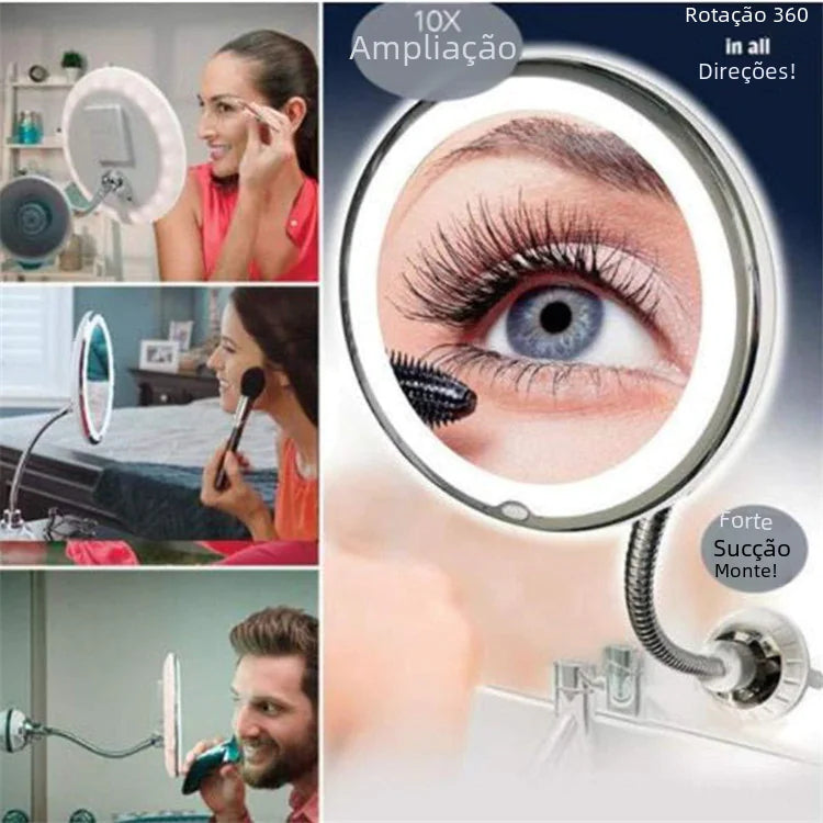 Folding magnification bathroom mirror with 10X zoom and flexible 360 degree rotation for close-up makeup and shaving
