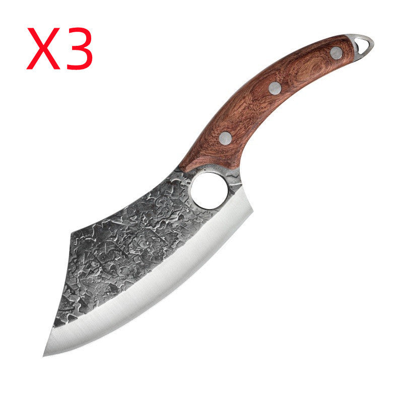 Shopi Vella forged small kitchen knife with textured blade and wooden handle set of three