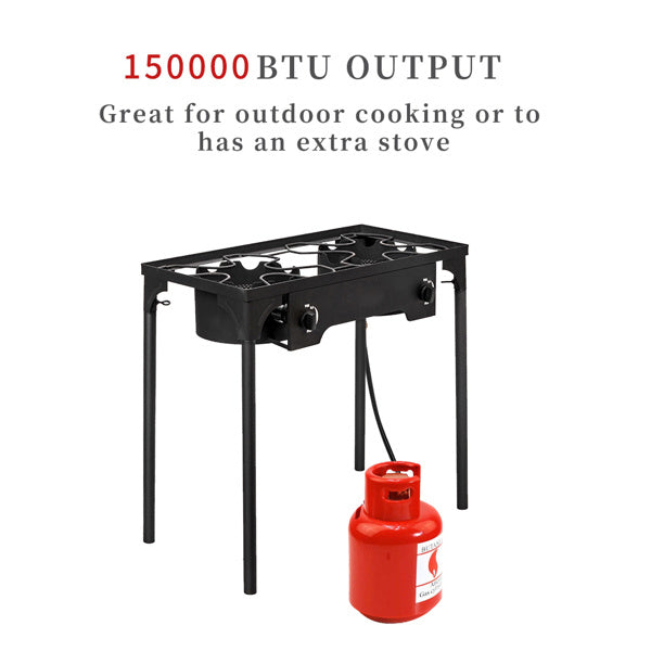 Shopi Vella four burner gas stove for home with 150000 BTU output and red gas cylinder