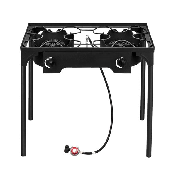 Shopi Vella portable two burner gas stove with metal legs for outdoor cooking and kitchen use
